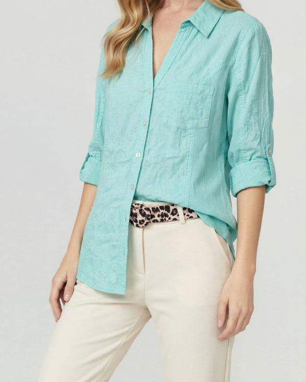Blusa Mujer Blaire Slim Fit Tela Con Diseño Verde Agua Lineatre
