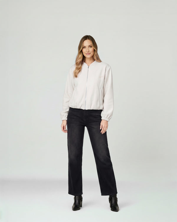 Bomber Mujer Eva Relaxed fit Cuello redondo Manga suelta Beige Lineatre