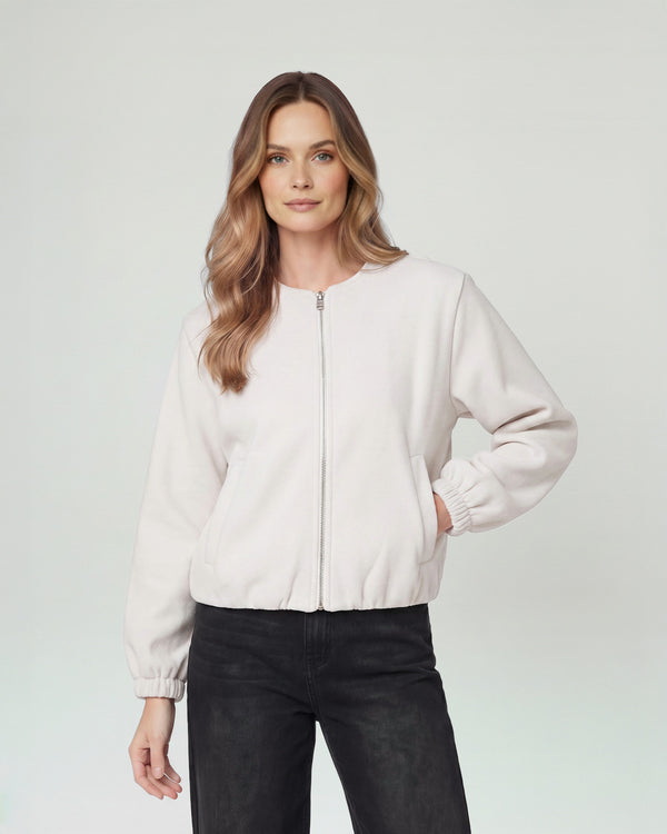 Bomber Mujer Eva Relaxed fit Cuello redondo Manga suelta Beige Lineatre