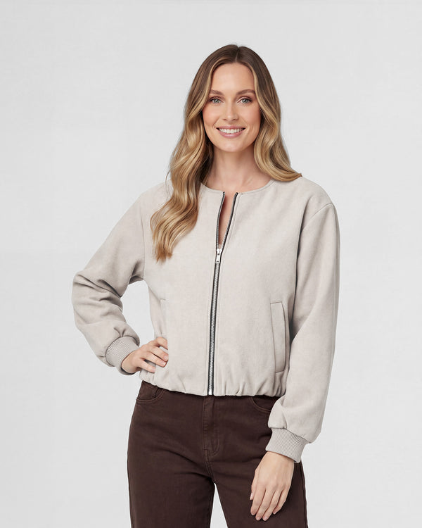 Bomber Mujer Eva Relaxed fit Cuello redondo Manga suelta Camel Lineatre