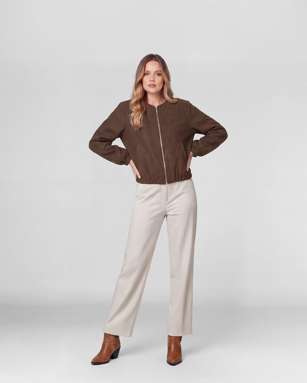 Bomber Mujer Eva Relaxed fit Cuello redondo Manga suelta Chocolate Lineatre