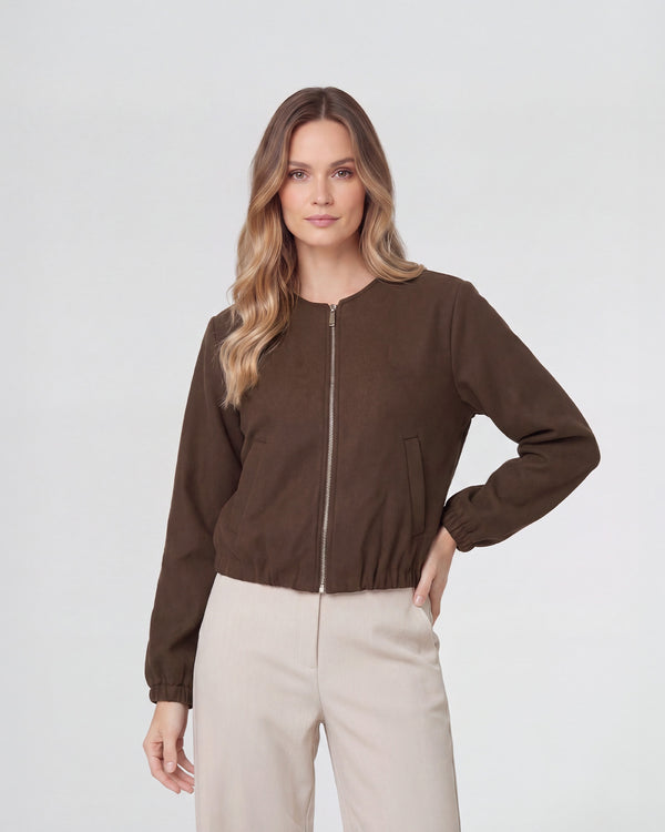 Bomber Mujer Eva Relaxed fit Cuello redondo Manga suelta Chocolate Lineatre