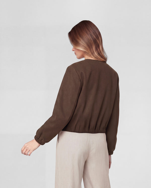 Bomber Mujer Eva Relaxed fit Cuello redondo Manga suelta Chocolate Lineatre