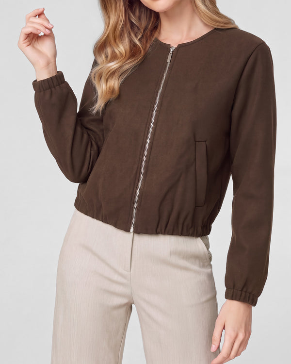 Bomber Mujer Eva Relaxed fit Cuello redondo Manga suelta Chocolate Lineatre
