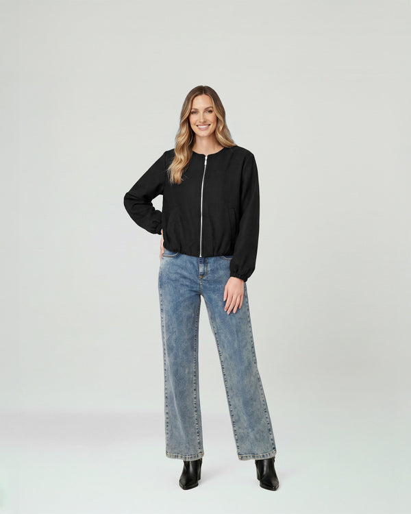 Bomber Mujer Eva Relaxed fit Cuello redondo Manga suelta Negro Lineatre
