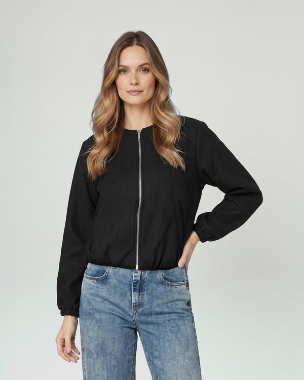 Bomber Mujer Eva Relaxed fit Cuello redondo Manga suelta Negro Lineatre