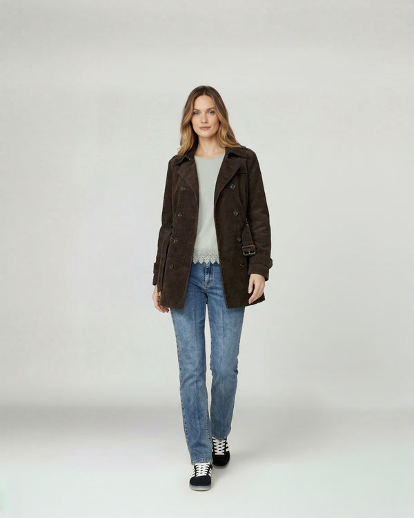 Chaqueta Mujer Elena Regular Cuello En. V Solapa Manga Suelta Chocolate Lineatre