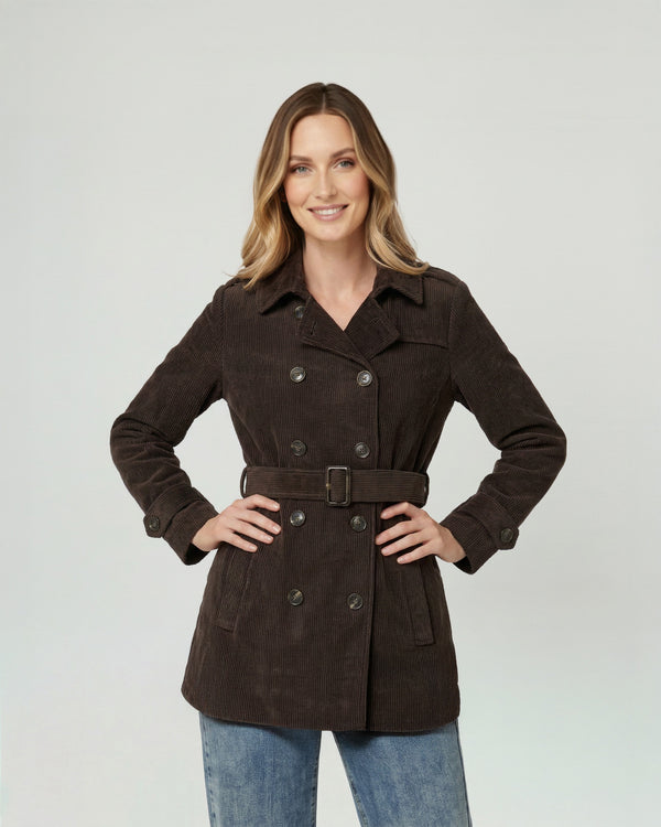 Chaqueta Mujer Elena Regular Cuello En. V Solapa Manga Suelta Chocolate Lineatre