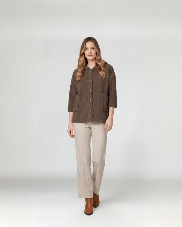 Chaqueta Mujer Josefa Relaxed fit Cuello en V Manga caída Chocolate Lineatre