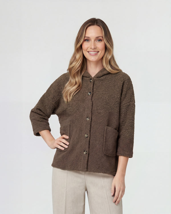 Chaqueta Mujer Josefa Relaxed fit Cuello en V Manga caída Chocolate Lineatre