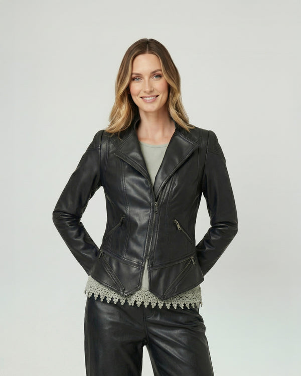 Chaqueta Mujer Silvana Slim Fit Cuello En V Solapa Manga Ajustada Negro Lineatre