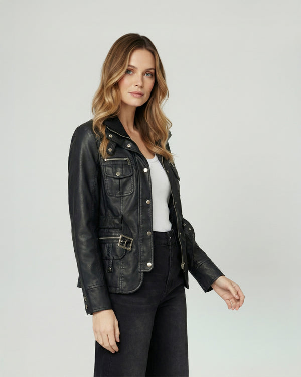 Chaqueta Mujer Constanza Relaxed Cuello Alto Tipo Chaqueta Manga Ajustada Negro Lineatre