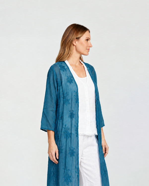 Spolverino Mujer Ornella Cuello kimono Petróleo Lineatre