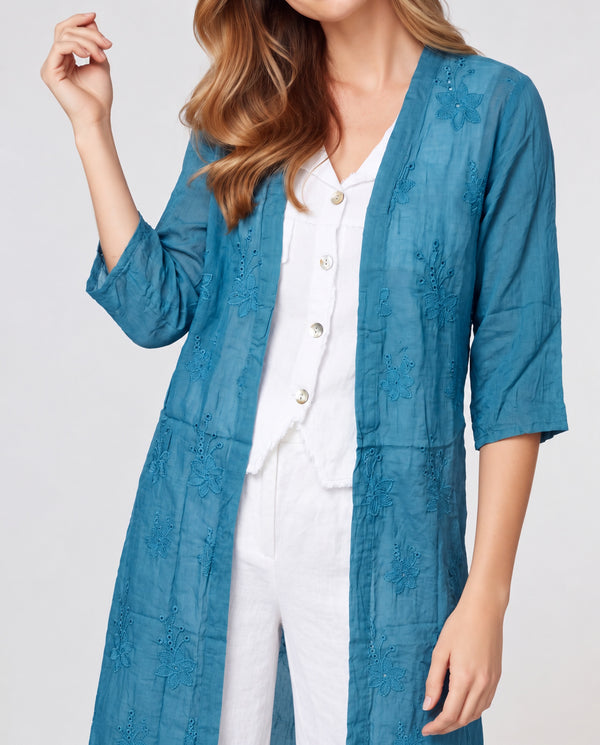 Spolverino Mujer Ornella Cuello kimono Petróleo Lineatre