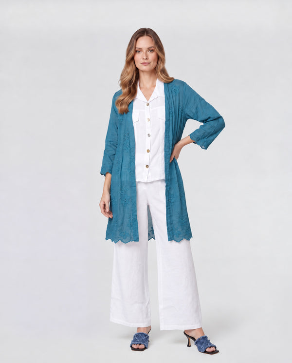 Spolverino Mujer Ornella Cuello kimono Petróleo Lineatre