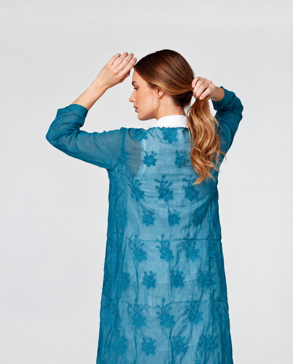 Spolverino Mujer Ornella Cuello kimono Petróleo Lineatre