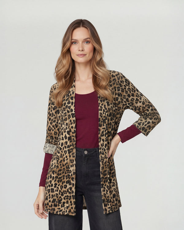 Spolverino Mujer Sol Relaxed Cuello Tipo Kimono Manga Suelta Leopardo Lineatre