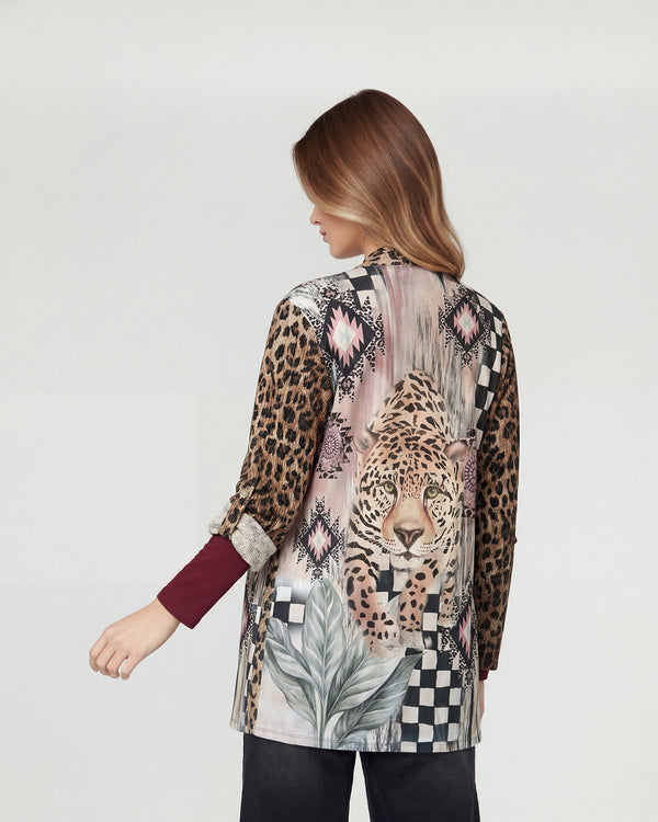 Spolverino Mujer Sol Relaxed Cuello Tipo Kimono Manga Suelta Leopardo Lineatre