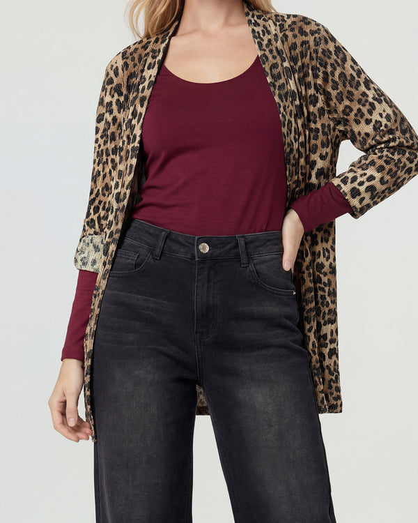 Spolverino Mujer Sol Relaxed Cuello Tipo Kimono Manga Suelta Leopardo Lineatre