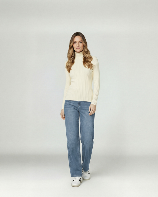 Sweater Mujer Josefa Slim Fit Cuello Alto Redondo Manga Ajustada Crudo Lineatre