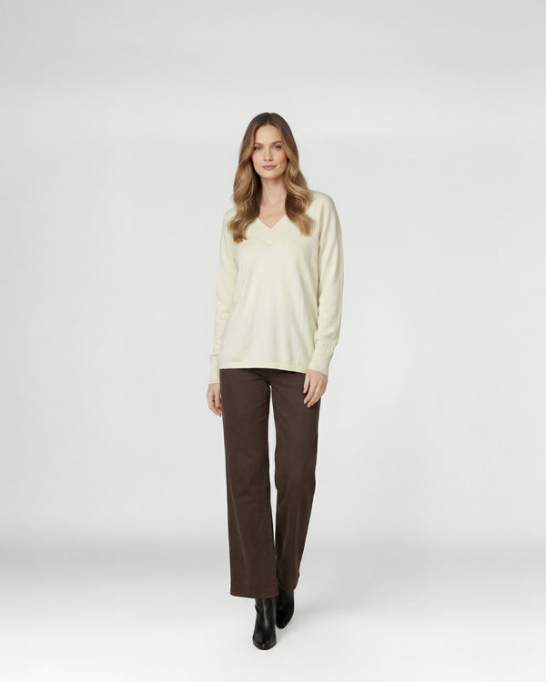 Sweater Mujer Giovanna Relaxed Cuello En V Manga Caída Crudo Lineatre