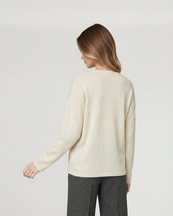 Cardigan Mujer Fiorella Relaxed Cuello Con Solapa Manga Suelta Crudo Lineatre