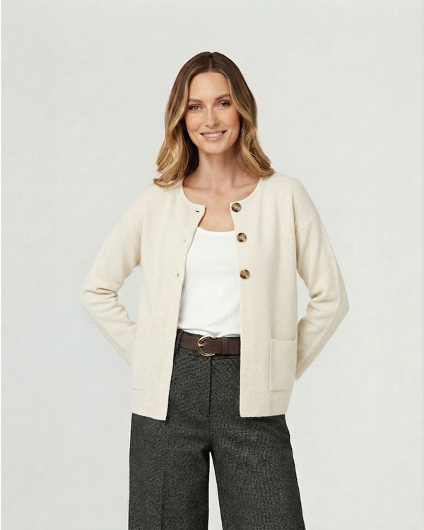 Cardigan Mujer Fiorella Relaxed Cuello Con Solapa Manga Suelta Crudo Lineatre