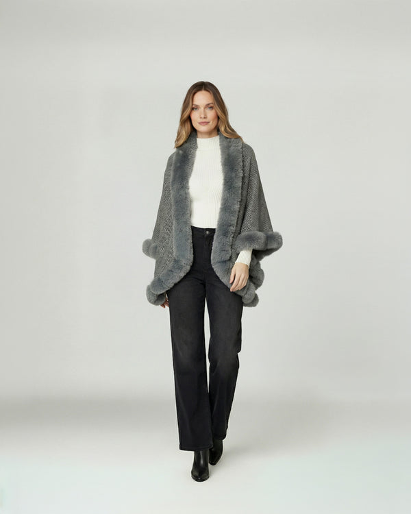 Poncho Mujer Teresa Overside Cuello Tipo Kimono  Manga Tipo Poncho Gris Lineatre