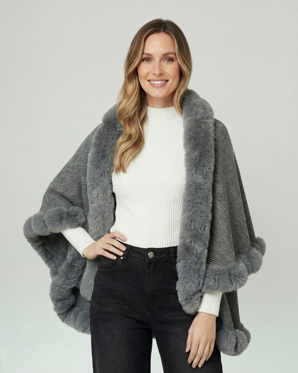 Poncho Mujer Teresa Overside Cuello Tipo Kimono  Manga Tipo Poncho Gris Lineatre