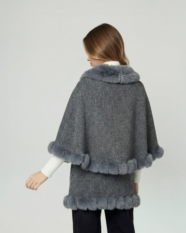 Poncho Mujer Teresa Overside Cuello Tipo Kimono  Manga Tipo Poncho Gris Lineatre