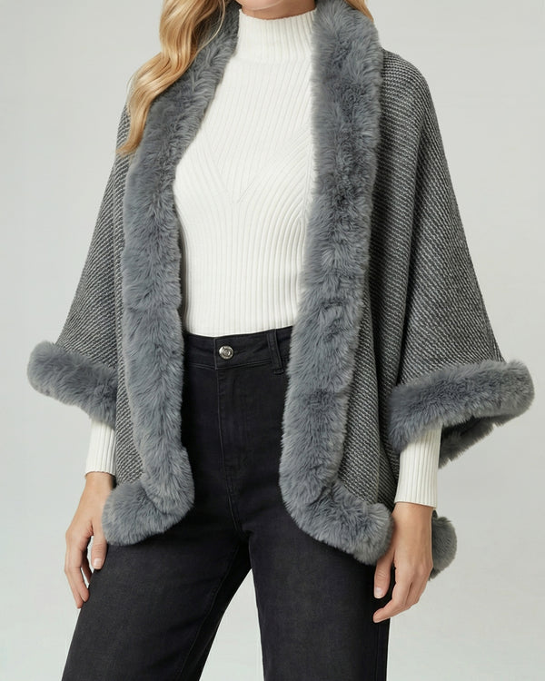 Poncho Mujer Teresa Overside Cuello Tipo Kimono  Manga Tipo Poncho Gris Lineatre