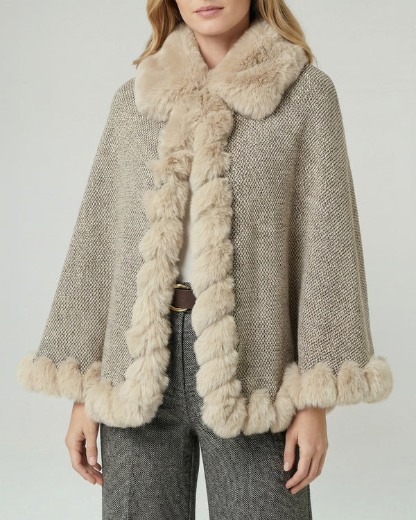 Poncho Mujer Lidia Overside Cuello Tipo Kimono  Manga Tipo Poncho Beige Lineatre