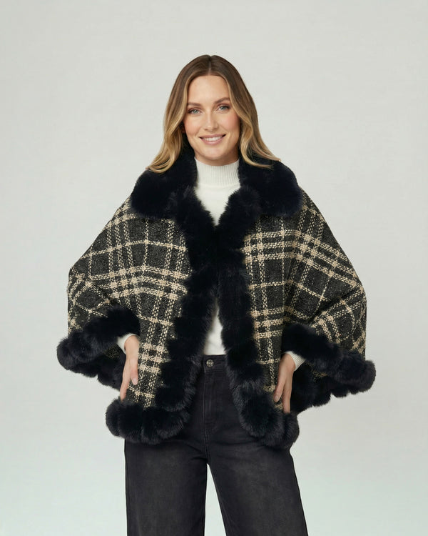 Poncho Mujer Anita Overside Cuello Tipo Kimono  Manga Tipo Poncho Negro Lineatre