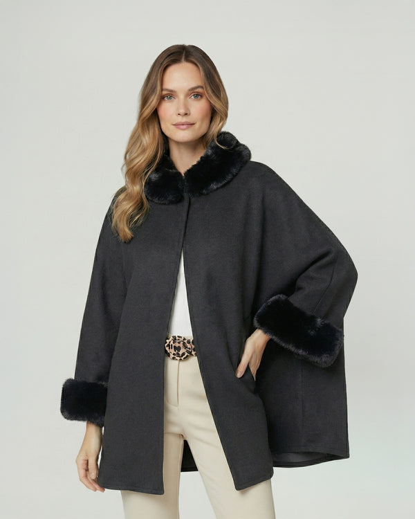 Poncho Mujer Maria Overside Cuello Tipo Kimono  Manga Caída Negro Lineatre