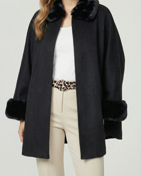 Poncho Mujer Maria Overside Cuello Tipo Kimono  Manga Caída Negro Lineatre