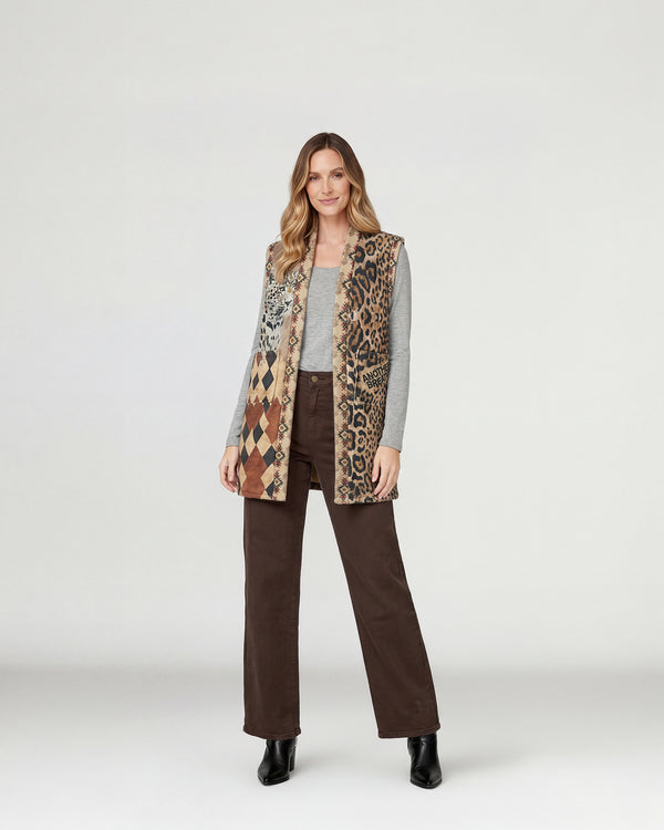 Gillet Mujer Anna Relaxed Cuello Tipo Kimono Camel Lineatre