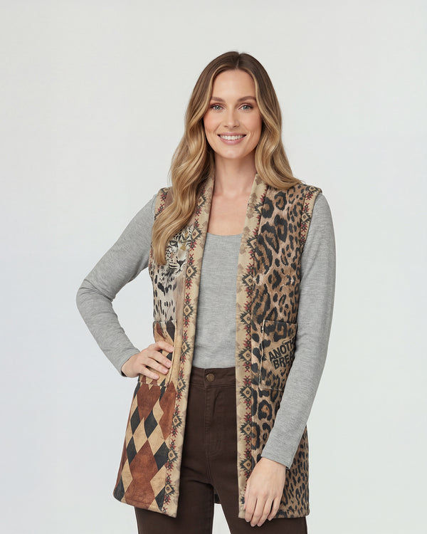 Gillet Mujer Anna Relaxed Cuello Tipo Kimono Camel Lineatre