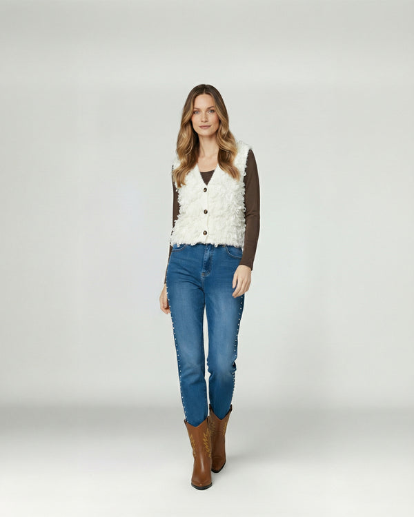 Gillet Mujer Fabiola Relaxed Cuello En V Blanco Lineatre