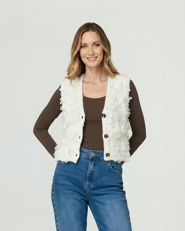 Gillet Mujer Fabiola Relaxed Cuello En V Blanco Lineatre