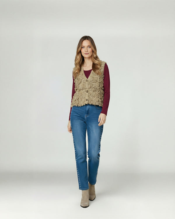 Gillet Mujer Fabiola Relaxed Cuello En V Camel Lineatre