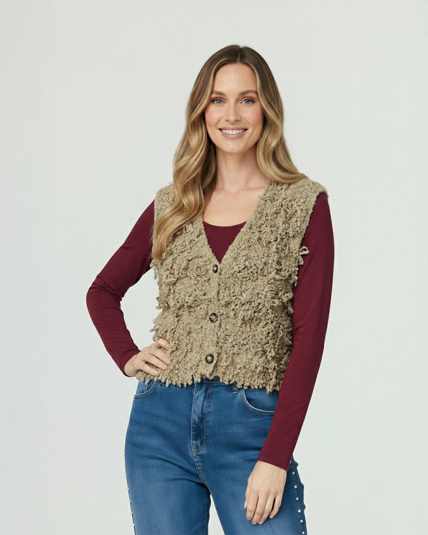 Gillet Mujer Fabiola Relaxed Cuello En V Camel Lineatre