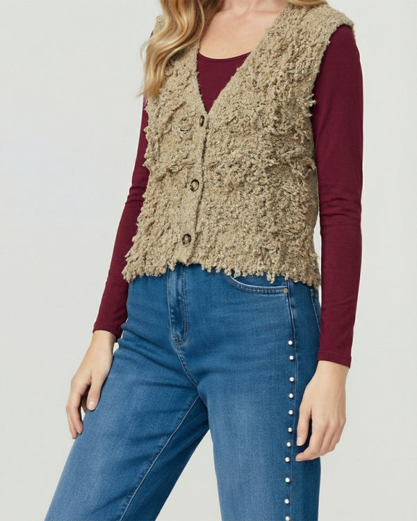 Gillet Mujer Fabiola Relaxed Cuello En V Camel Lineatre