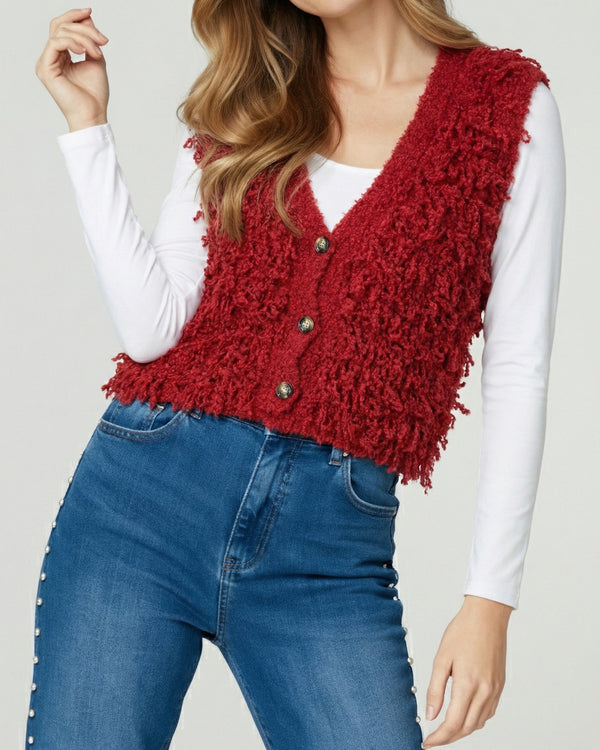 Gillet Mujer Fabiola Relaxed Cuello En V Rojo Lineatre