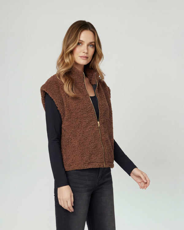 Gillet Mujer Antonia Relaxed Cuello Medio Alto Con Cierre Manga Caída Chocolate Lineatre