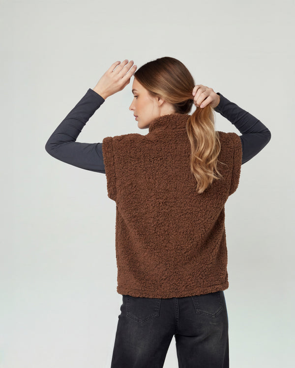 Gillet Mujer Antonia Relaxed Cuello Medio Alto Con Cierre Manga Caída Chocolate Lineatre
