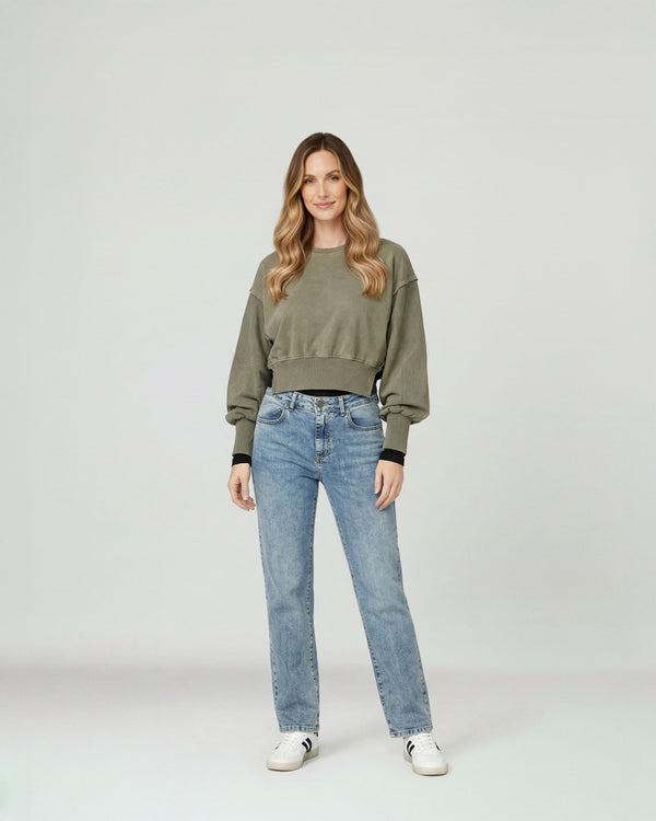 Poleron Mujer Zoe Regular fit Cuello Redondo Manga Caída Fango Lineatre