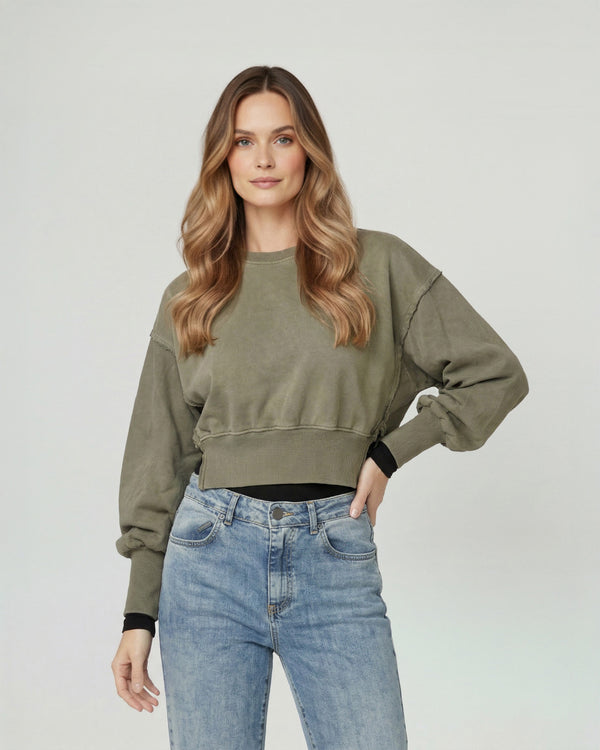 Poleron Mujer Zoe Regular fit Cuello Redondo Manga Caída Fango Lineatre