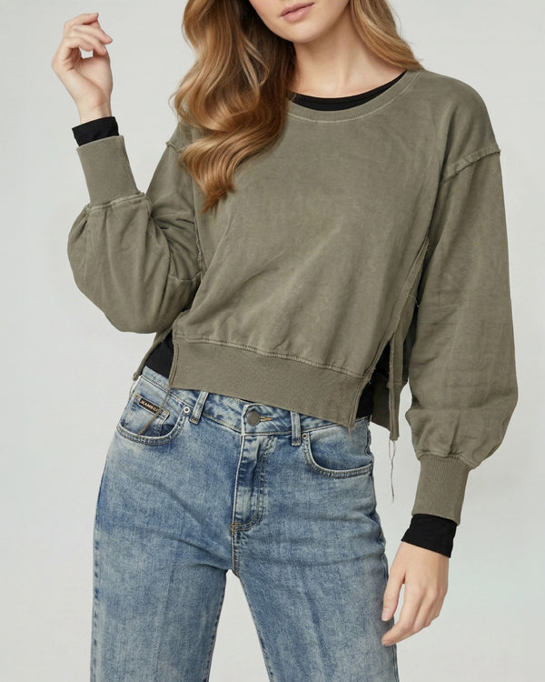 Poleron Mujer Zoe Regular fit Cuello Redondo Manga Caída Fango Lineatre