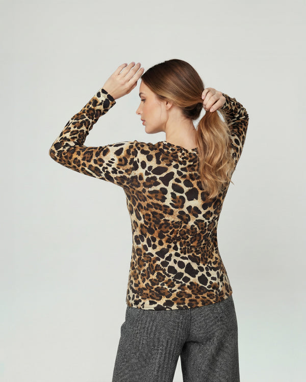 Polera Mujer Gianna Regular Cuello En V Manga Ajustada Leopardo Lineatre