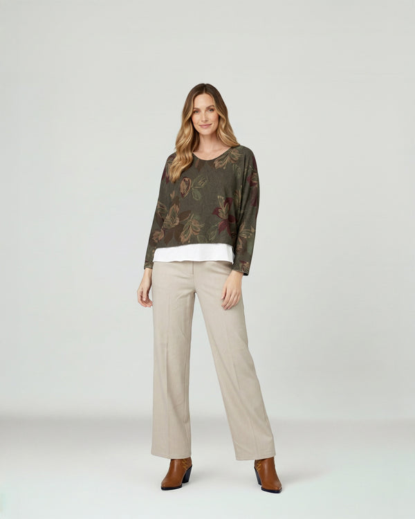 Polera Mujer Elisa Relaxed Cuello En V Manga Caída Chocolate Lineatre